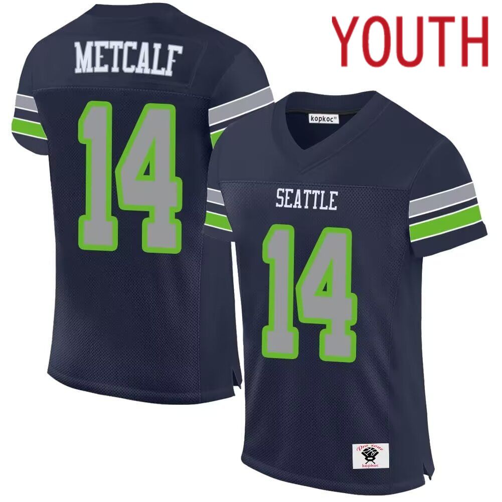 Youth  Seattle Seahawks #14 Metcalf blue 2024 Nike Game NFL throwback Jersey